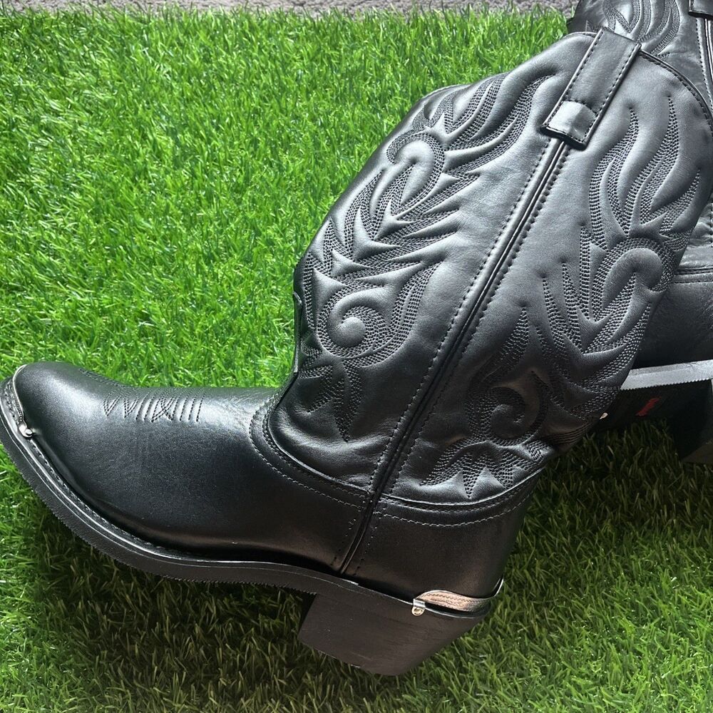 Laredo Black Cowboy Boots Silver Decals Men’s Size 9 D Boots